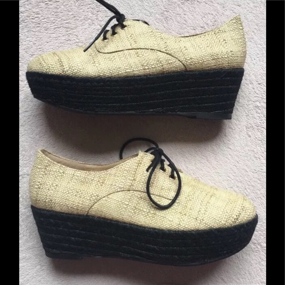 Free People Bibi Lou Burlap Straw Platform, Sz 7.5